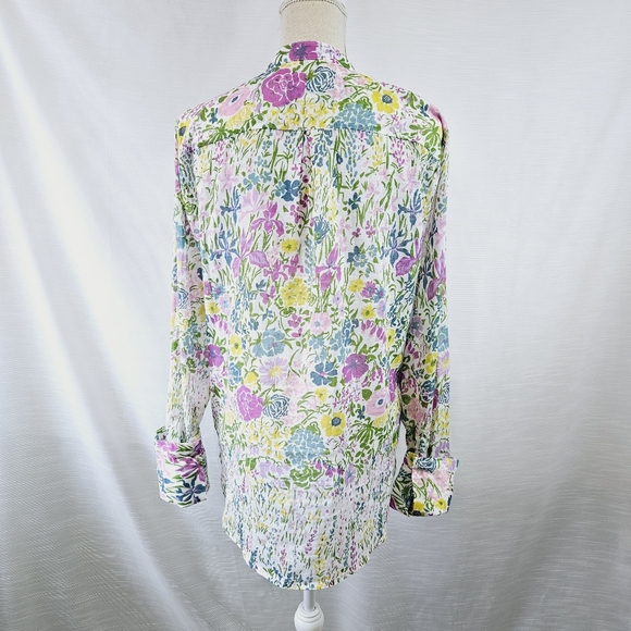 Banjanan White Floral Longsleeve Buttondown Tunic size Large - Picture 6 of 10